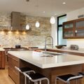 stacked-stone-backsplash-Kitchen-Contemporary-with-black-and-stainless-barstools-brown-cabinets-feat